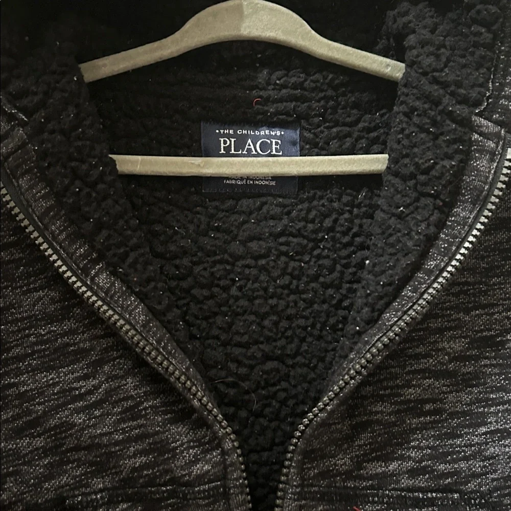 Boys Fleece Sherpa Lined Zip Up Hoodie Black/Grey size 4T